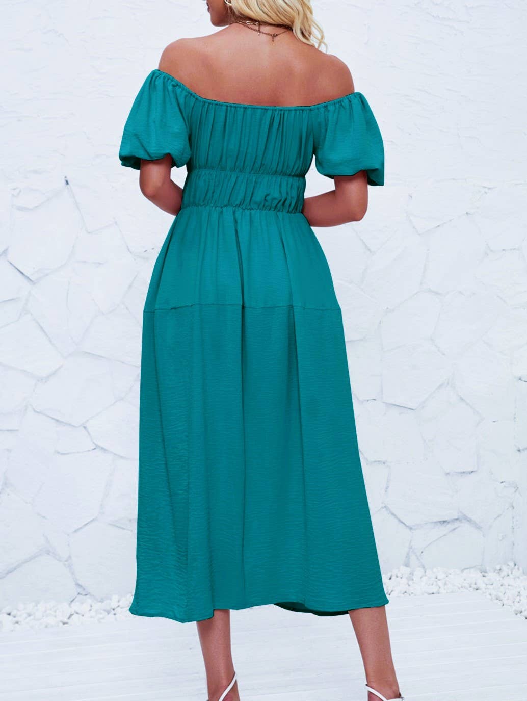 Casual Loose Off-The-Shoulder Puff Sleeve Maxi Dress