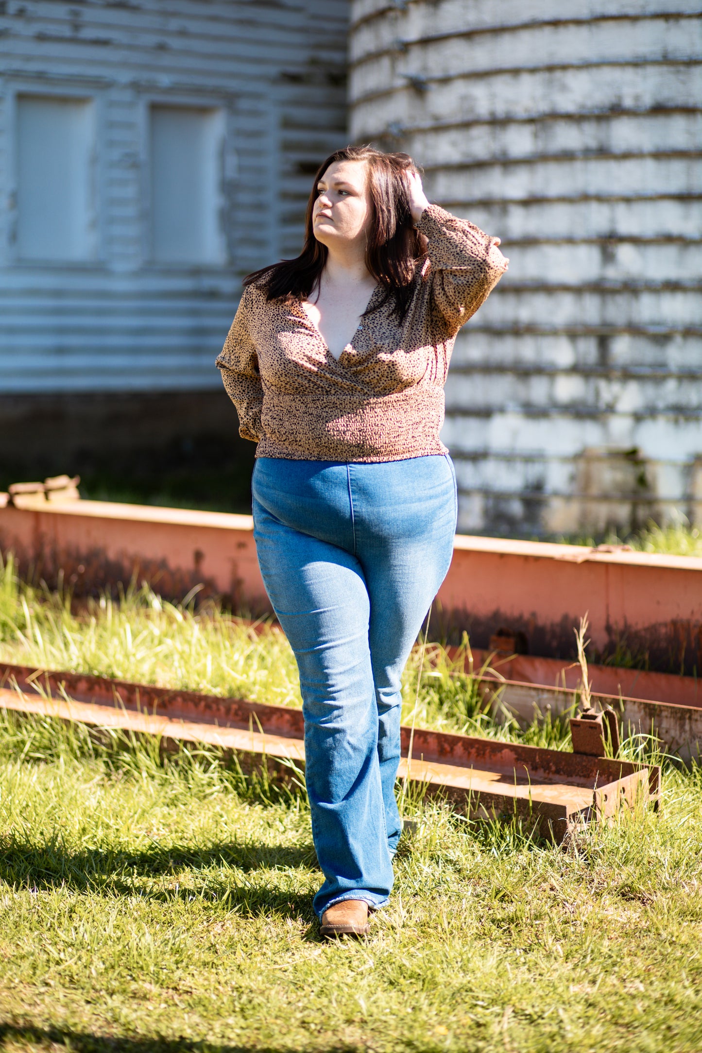 Brown V-Neck Crop Top