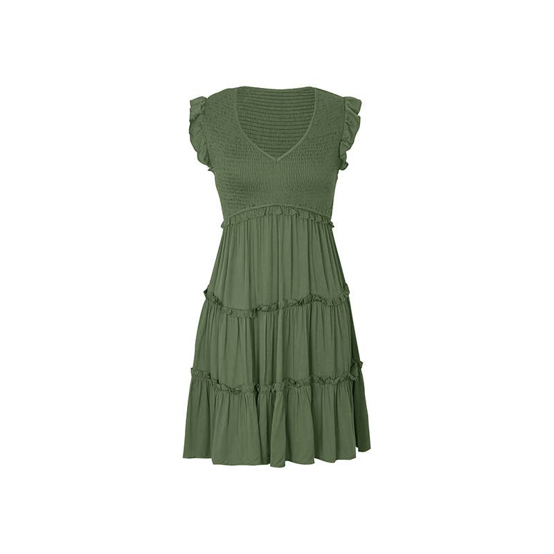 Summer V-Neck With Patchwork Ruffle Dress