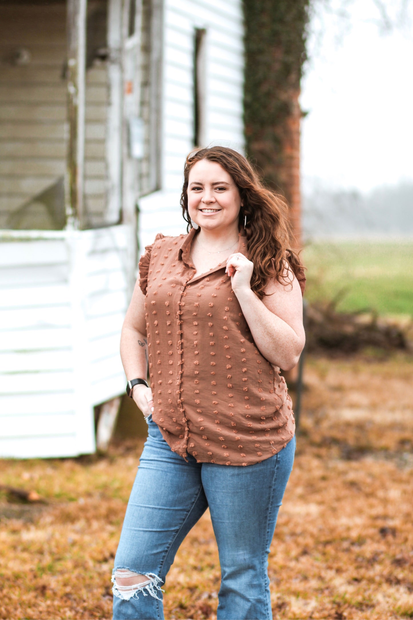 Brown Button Down Blouse