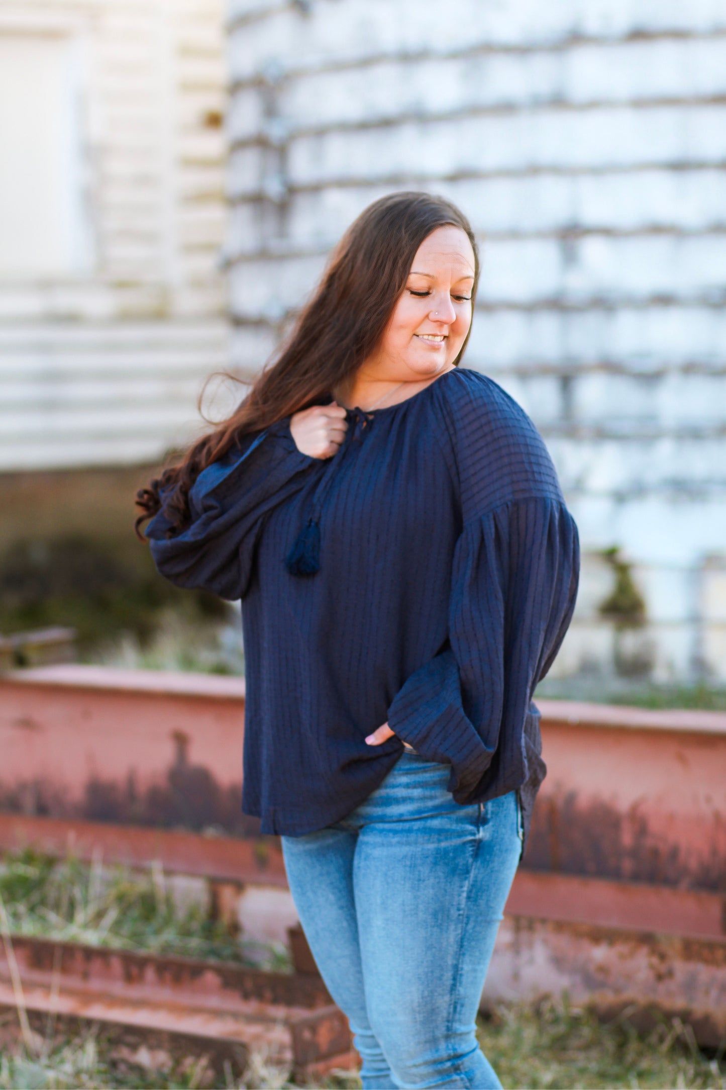 Navy Blue Lantern Sleeve