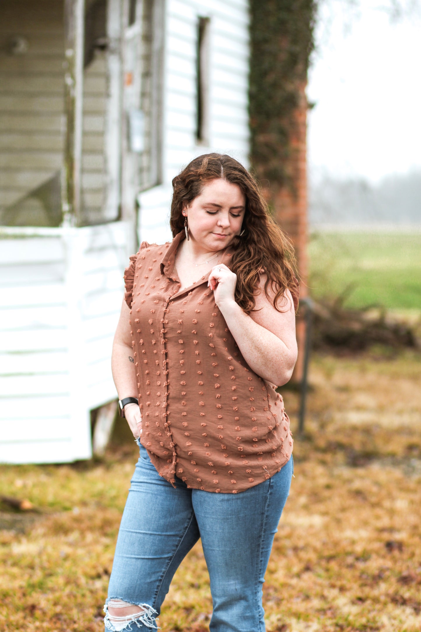 Brown Button Down Blouse