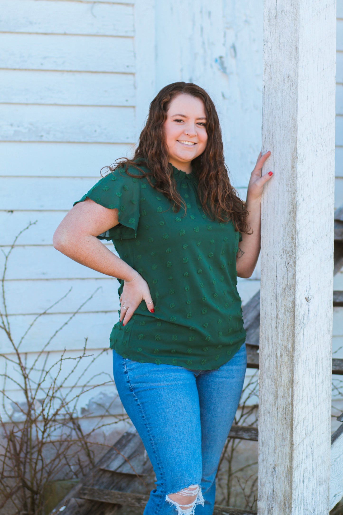 Green Swiss Dot Blouse