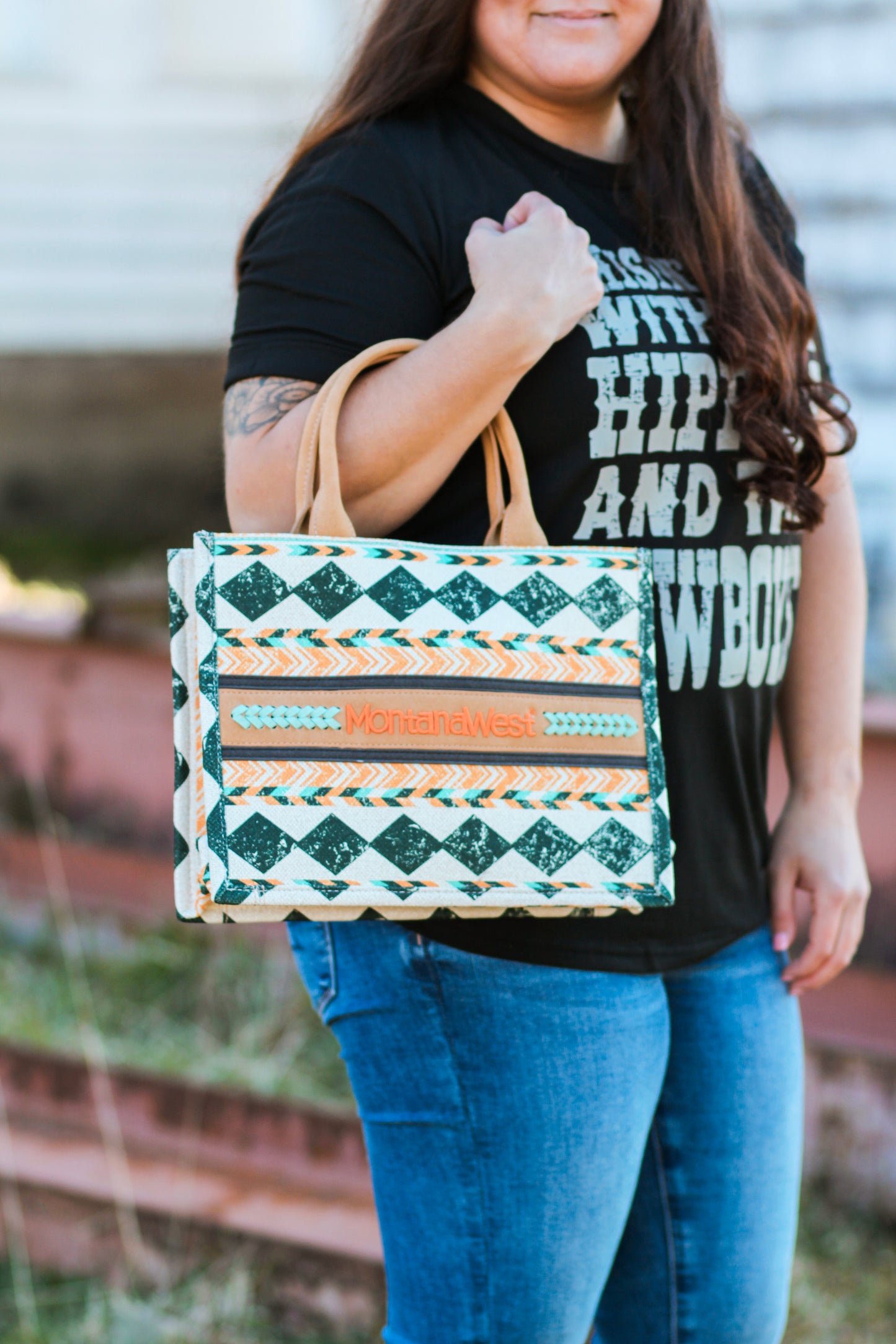Boho Print Concealed Carry Tote-Tan