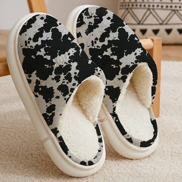 Black Cowhide Slippers
