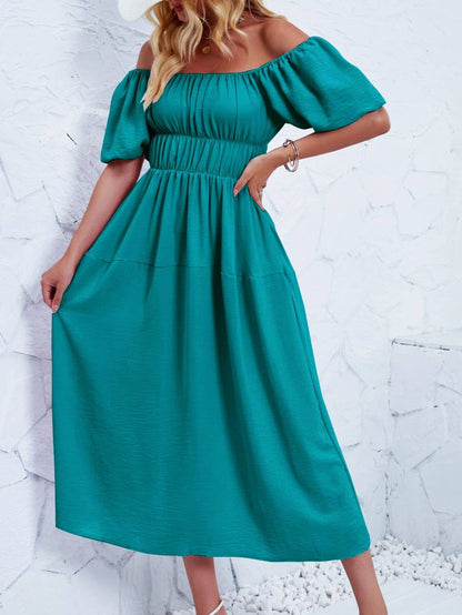 Casual Loose Off-The-Shoulder Puff Sleeve Maxi Dress