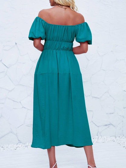 Casual Loose Off-The-Shoulder Puff Sleeve Maxi Dress