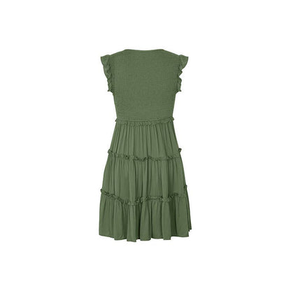 Summer V-Neck With Patchwork Ruffle Dress