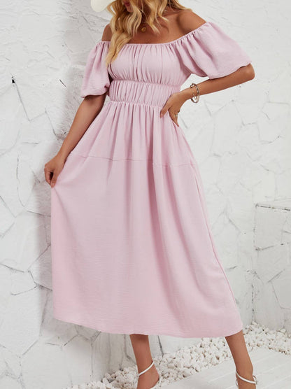 Casual Loose Off-The-Shoulder Puff Sleeve Maxi Dress