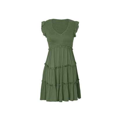 Summer V-Neck With Patchwork Ruffle Dress
