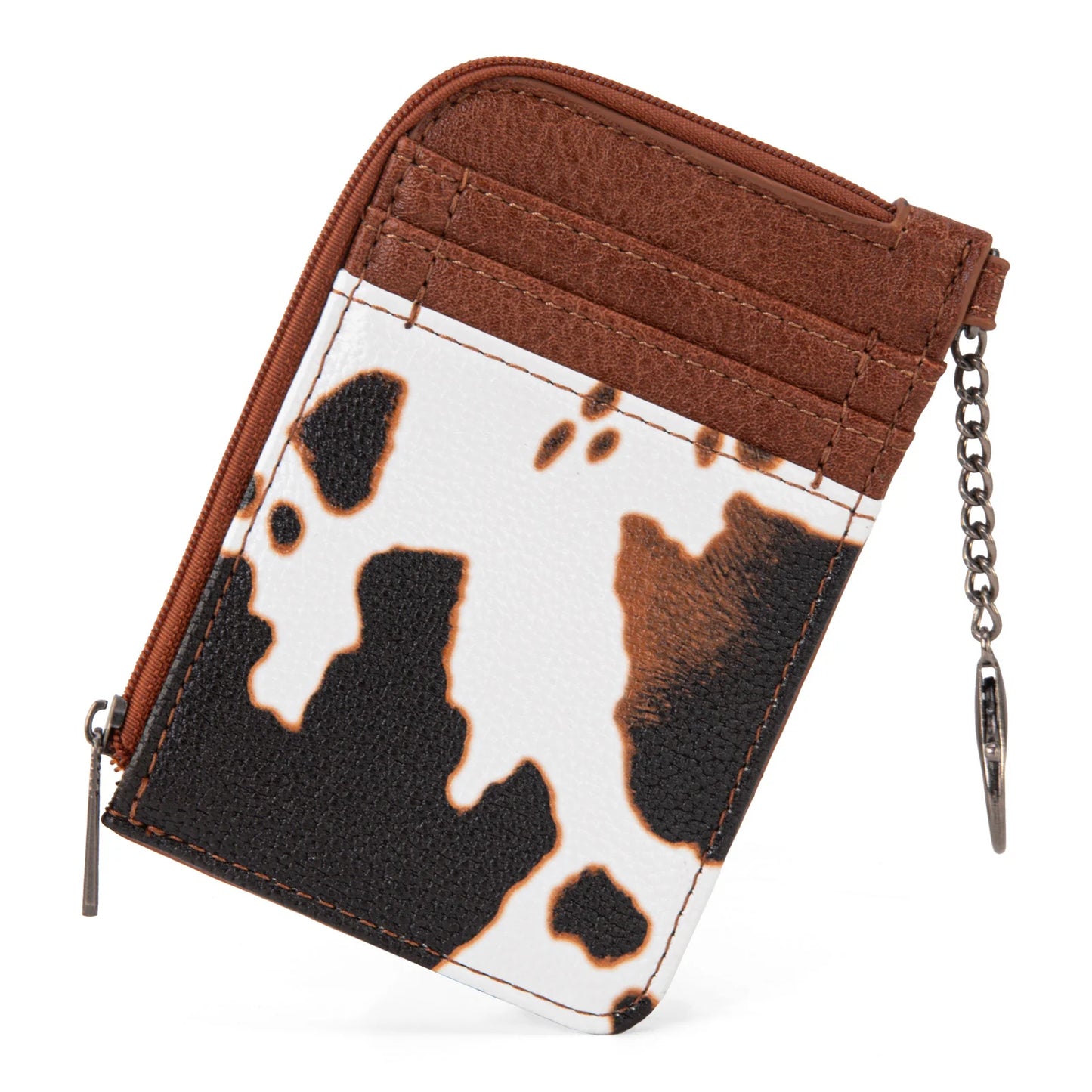 Brown Cow Print Mini Zip Card Case