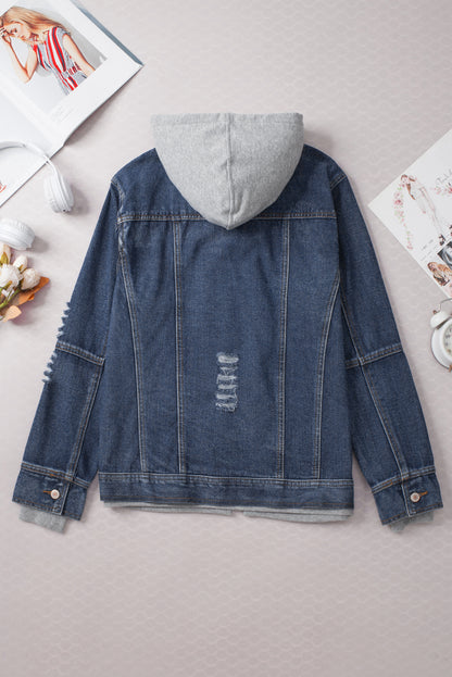 Dark Blue Denim Hooded Jacket