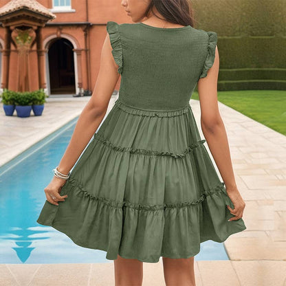 Summer V-Neck With Patchwork Ruffle Dress