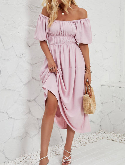 Casual Loose Off-The-Shoulder Puff Sleeve Maxi Dress
