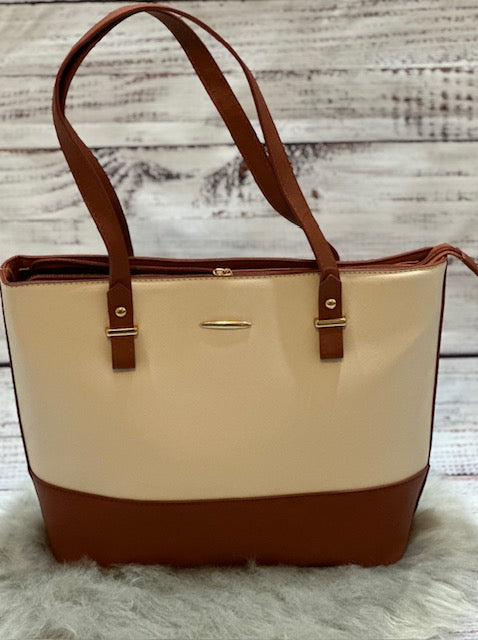 White and Brown Tote Purse